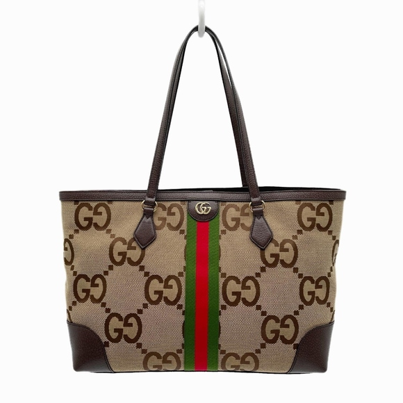 GUCCI Handbags - GUCCI Sherry Tote Bag, Canvas and Leather, Brown, Women's